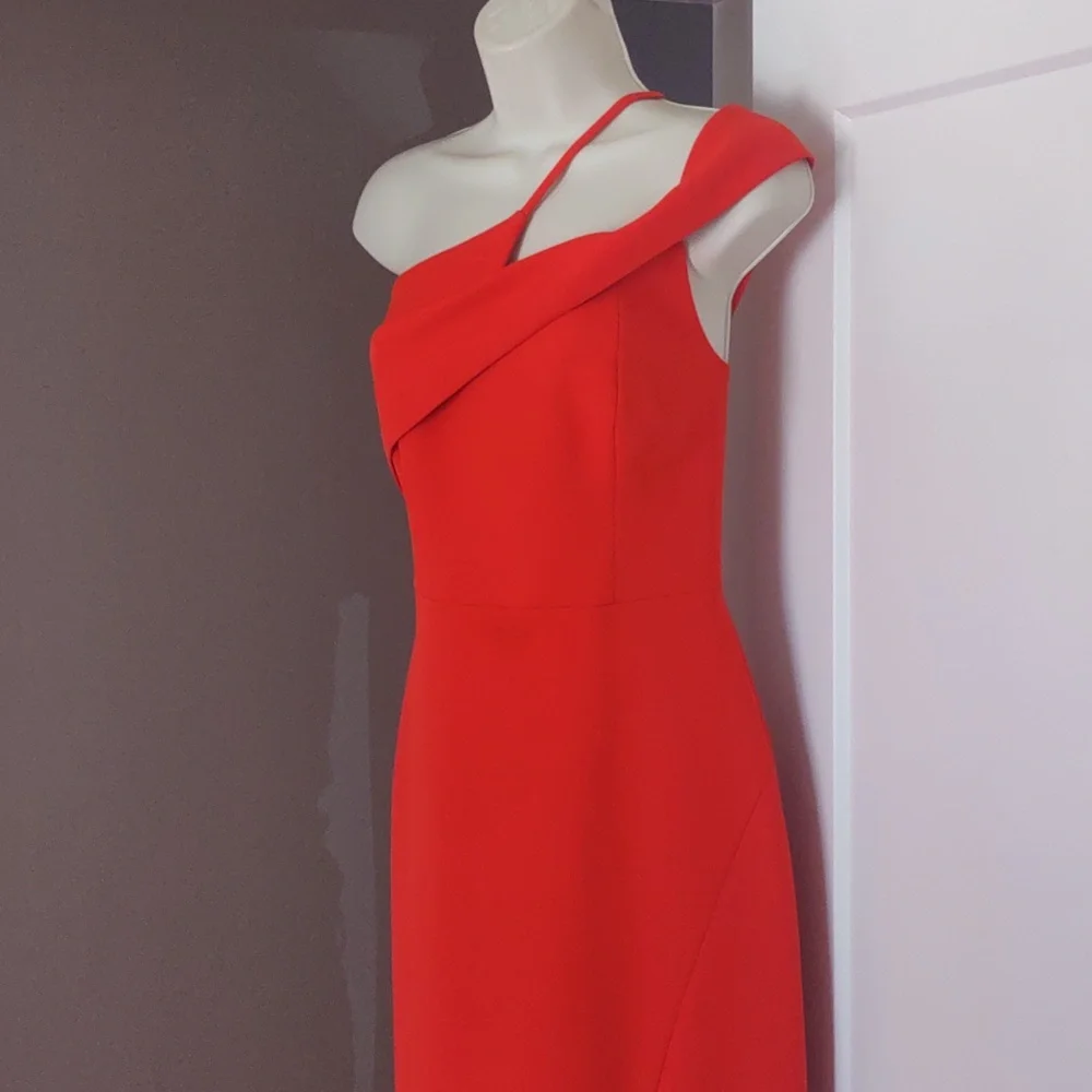 BCBGMaxAzria One-Shoulder Vibrant Orange Dress Size 8 - Picture 3 of 7